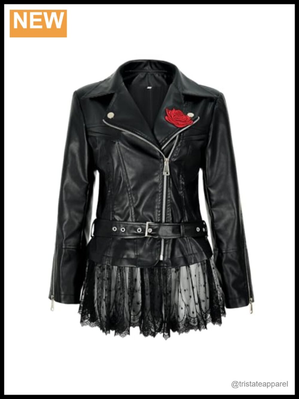 Faux Leather Moto Jacket with Peplum Ruffle